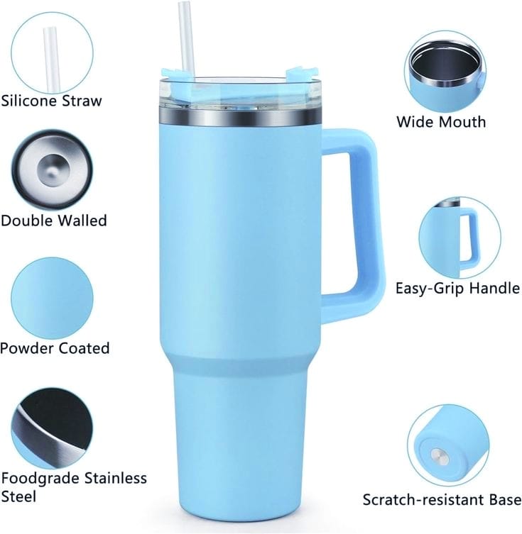 40 oz Tumbler With Handle and Straw Lid,Double Wall Vacuum Sealed Stainless Steel Insulated Tumblers,Travel Mug for Hot and Cold Beverages,Thermos Travel Coffee Mug (Multi Colour)