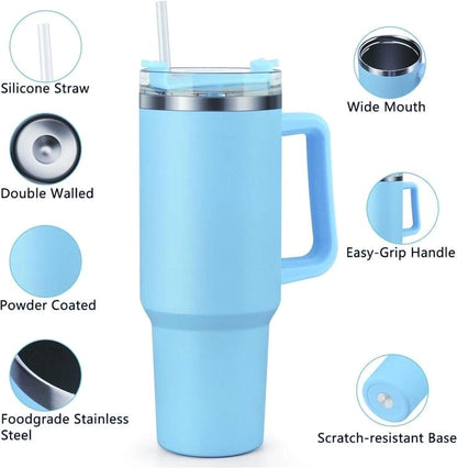 40 oz Tumbler With Handle and Straw Lid,Double Wall Vacuum Sealed Stainless Steel Insulated Tumblers,Travel Mug for Hot and Cold Beverages,Thermos Travel Coffee Mug (Multi Colour)