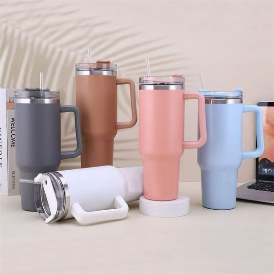 40 oz Tumbler With Handle and Straw Lid,Double Wall Vacuum Sealed Stainless Steel Insulated Tumblers,Travel Mug for Hot and Cold Beverages,Thermos Travel Coffee Mug (Multi Colour)