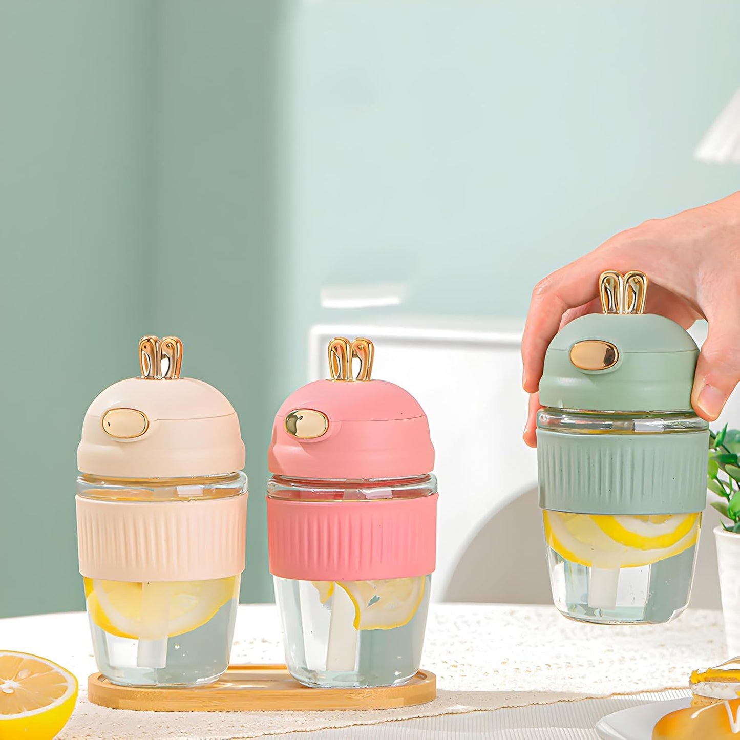 Premium 350 ml Reusable Glass Sipper Bottle with Straw & Lid, Anti-Slip Grip, Eco-Friendly Water Tumbler for Juice, Milk & Smoothies